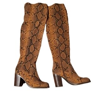 Kelsi Dagger Brown Snake Print Over the Knee Boots